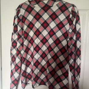 LOFT Red and Black Plaid Long Sleeve Top